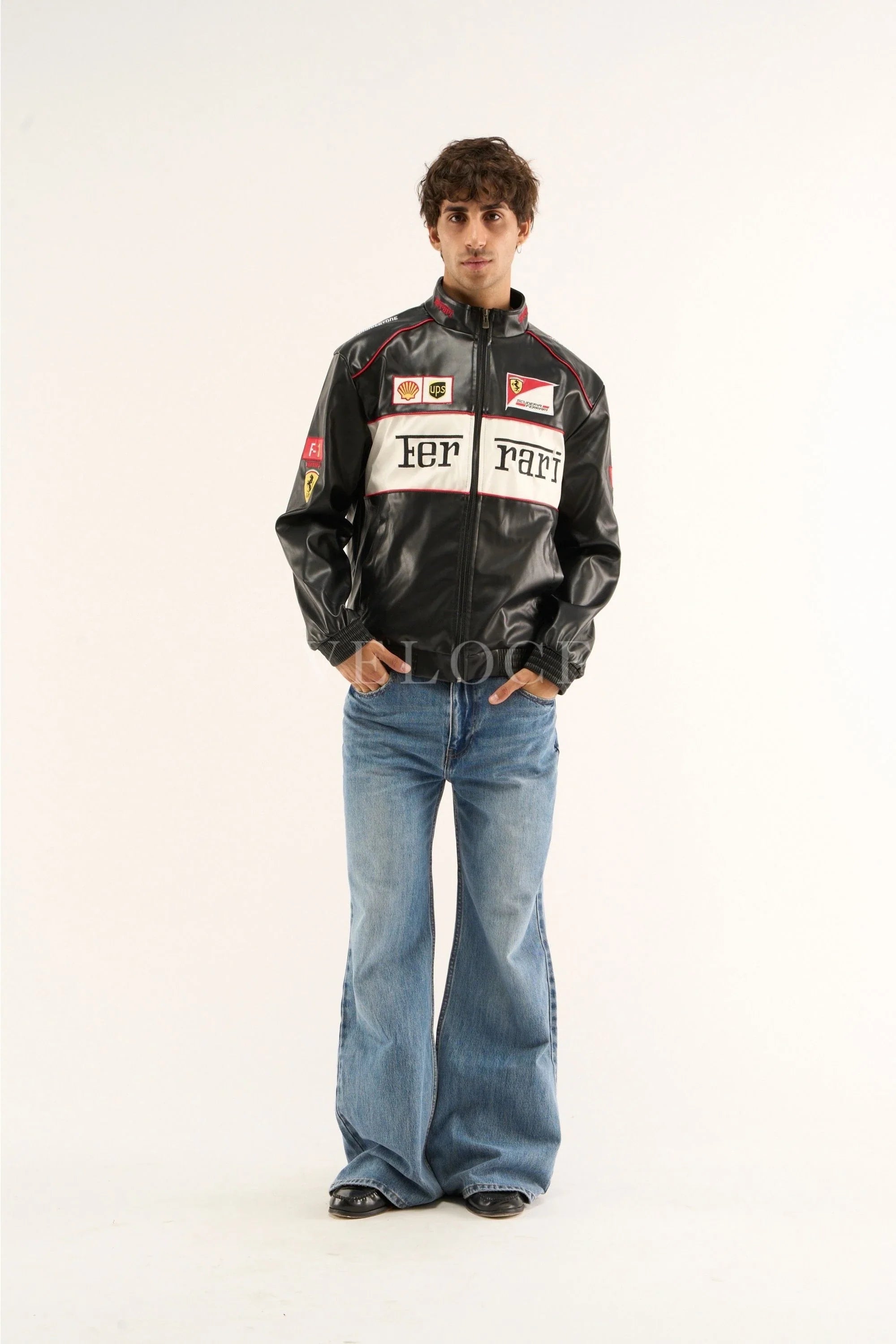 Ferrari F1 Vintage Leather Jacket - White Edition