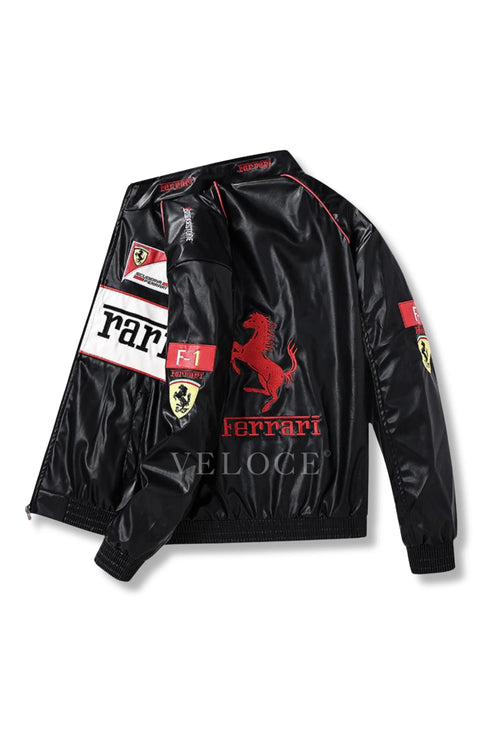 Ferrari F1 Vintage Leather Jacket - White Edition