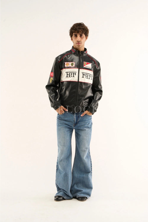 Ferrari F1 Vintage Leather Jacket - White Edition