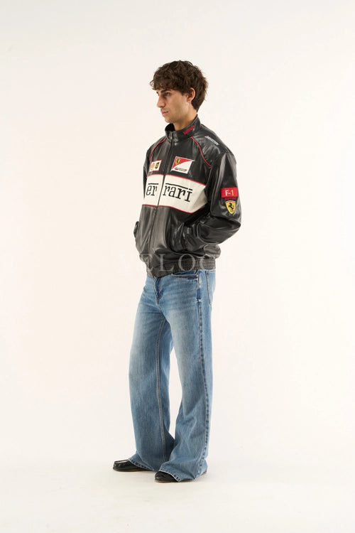 Ferrari F1 Vintage Leather Jacket - White Edition
