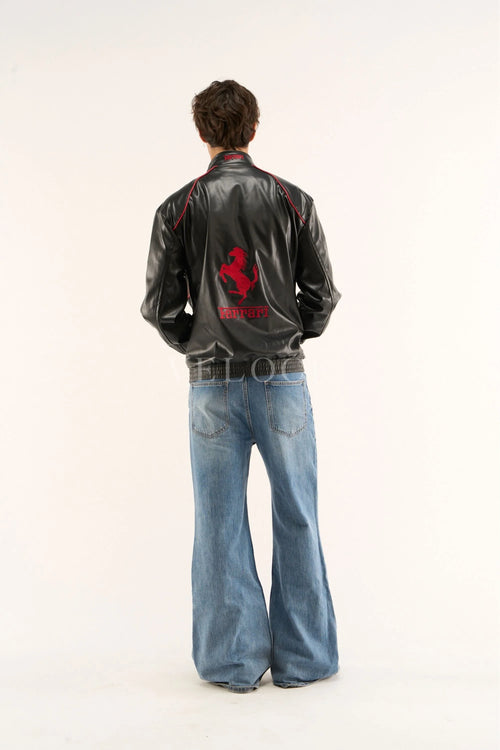 Ferrari F1 Vintage Leather Jacket - White Edition