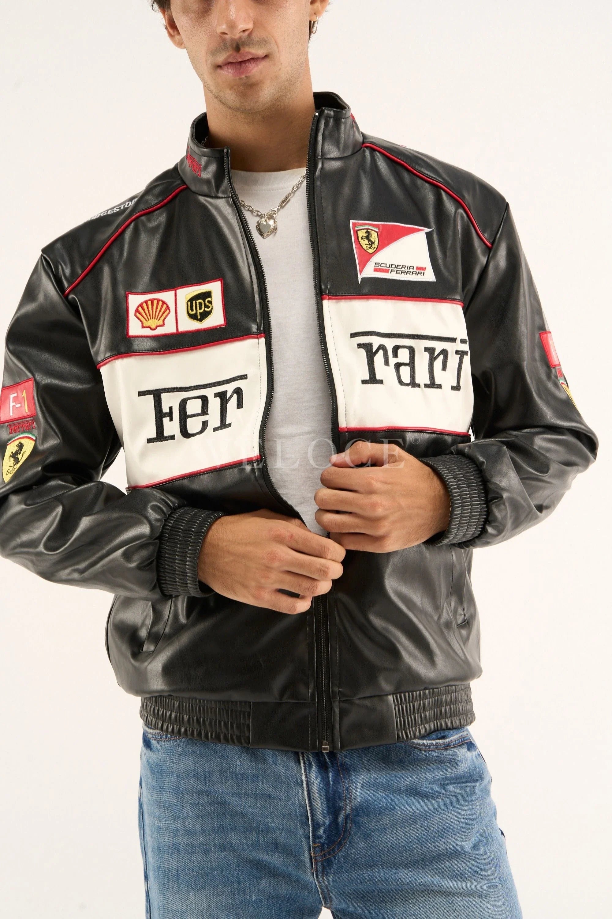 Ferrari F1 Vintage Leather Jacket - White Edition