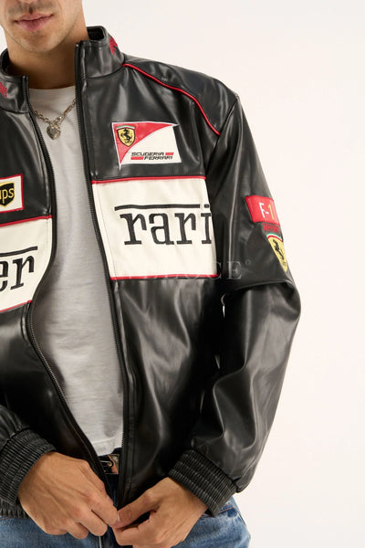 Ferrari F1 Vintage Leather Jacket - White Edition
