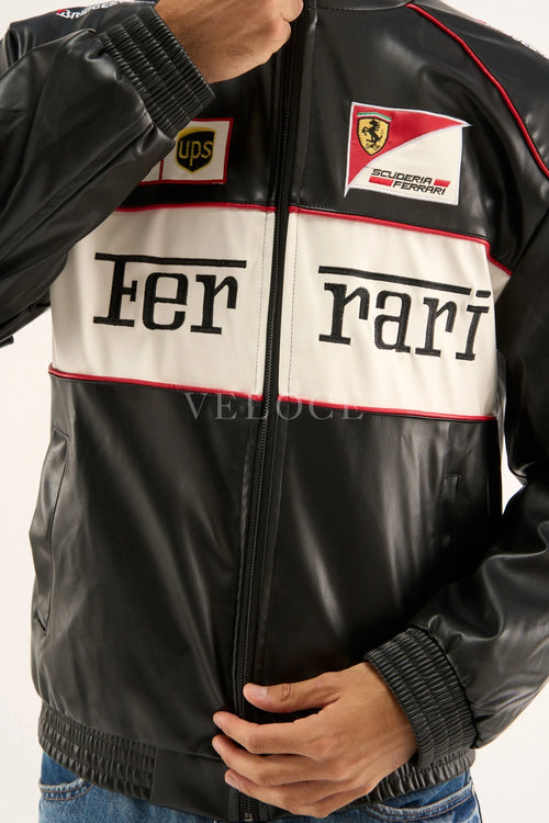 Ferrari F1 Vintage Leather Jacket - White Edition