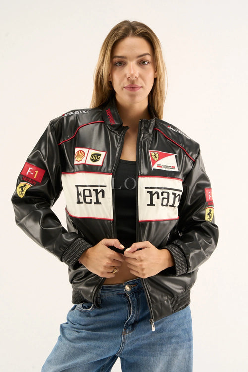 Ferrari F1 Vintage Leather Jacket - White Edition